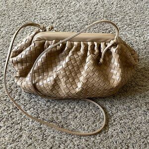 Tan Woven Faux Leather Crossbody Shoulder Bag